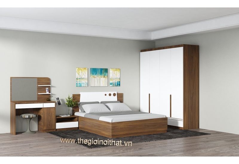 Bộ phòng ngủ master màu gỗ óc chó